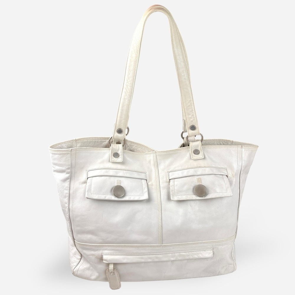 Vintage Alfredo Picchi Off White Bone Ivory Leather‎ Shoulder Bag Italy Y2K